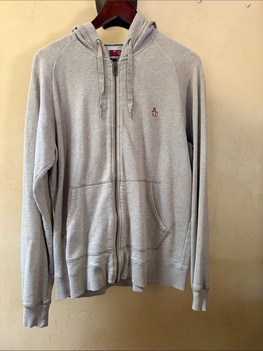 Sz XL Original Penguin Oatmeal Color Zip-Up Hooded Sweatshirt EUC